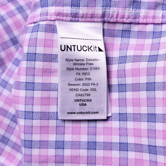 UNTUCKit Pink Blue & White Check Wrinkle-Free Dolcetto Shirt XXL - Picture 5 of 6